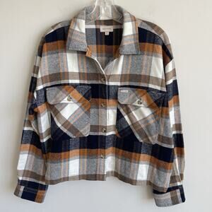 Brixton Browery Cropped Boxy Oversized Plaid Flannel Shirt Women’s Size Small
